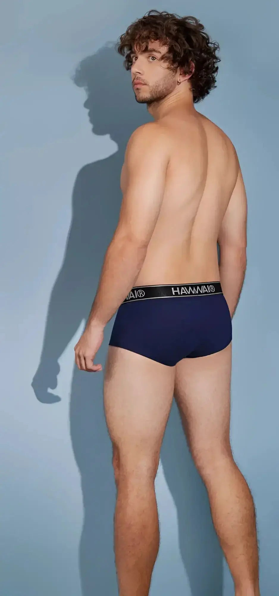 Navy blue hawair 41961 microfiber briefs with a black elastic waistband featuring hammer brand name in white letters