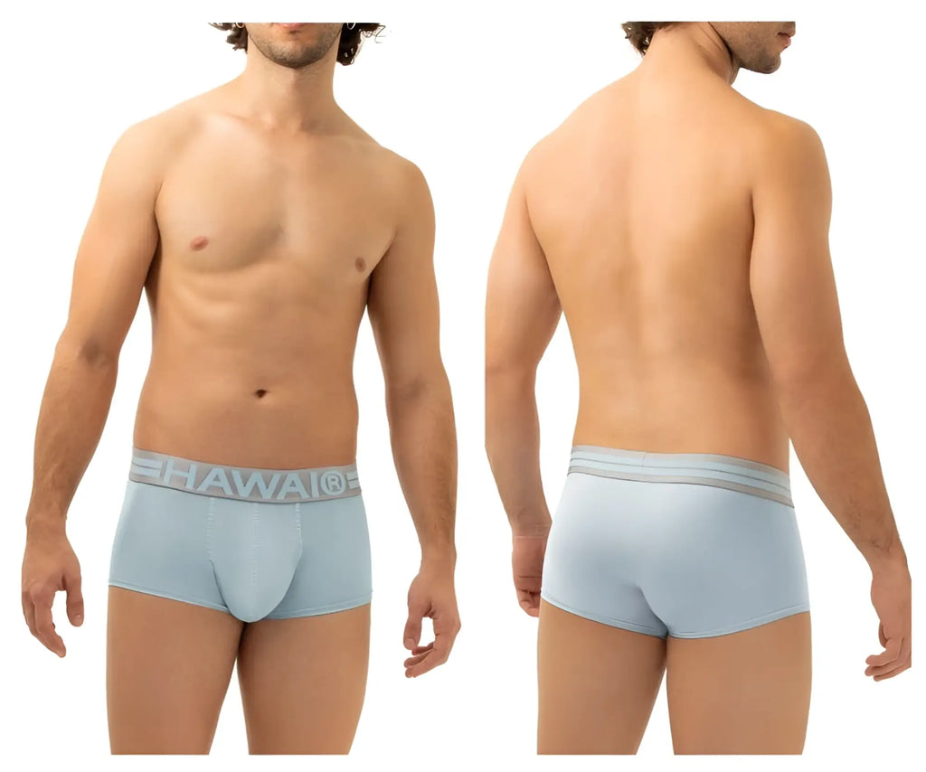 Light blue Hawa microfiber briefs with a matching elastic waistband featuring the brand logo