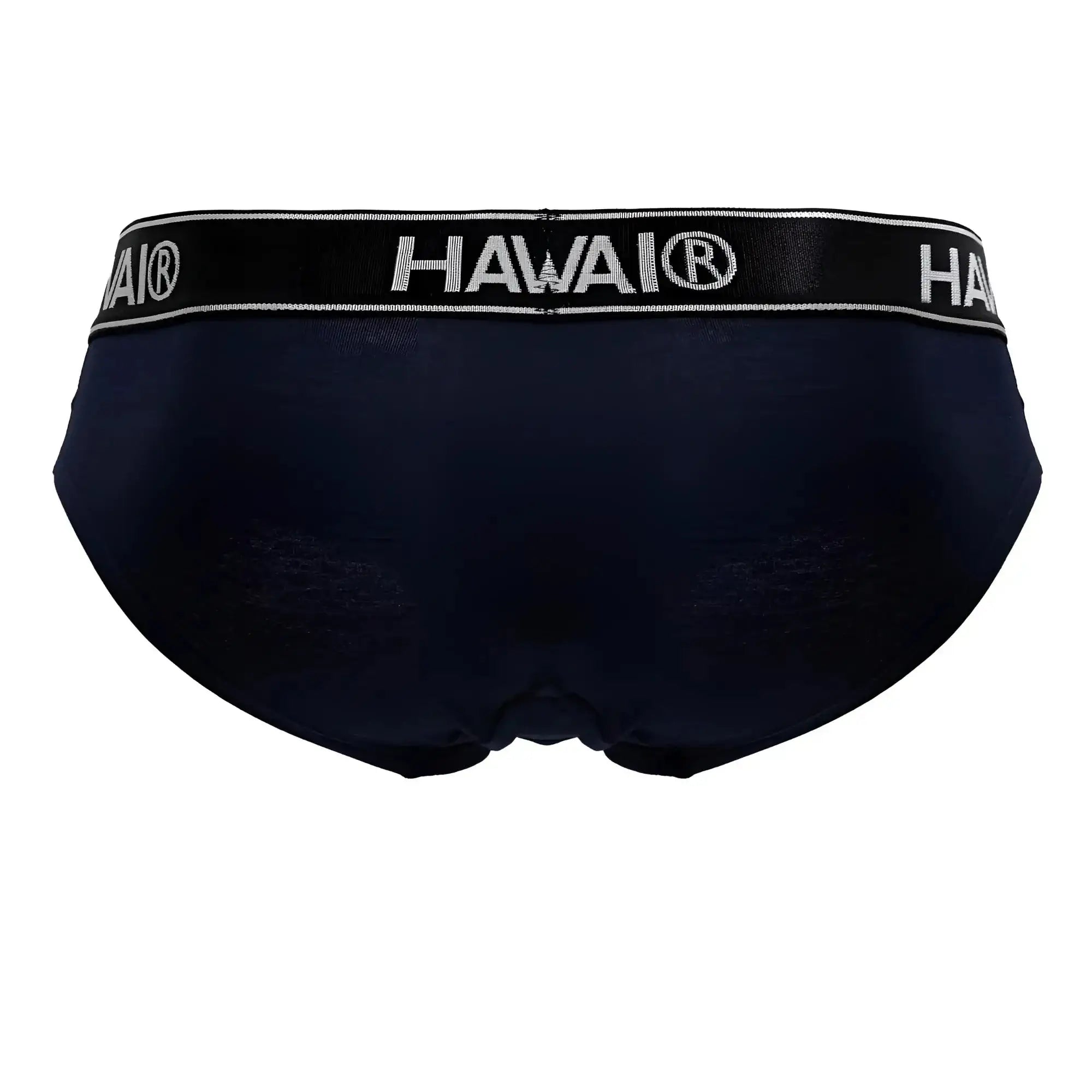 Navy blue Hawai® cotton blend briefs with black elastic waistband featuring white lettering model HAWAIR 41962