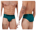 Teal microfiber men’s briefs with a black hawaii logo on the waistband in the HAWAIR 41963 green color design