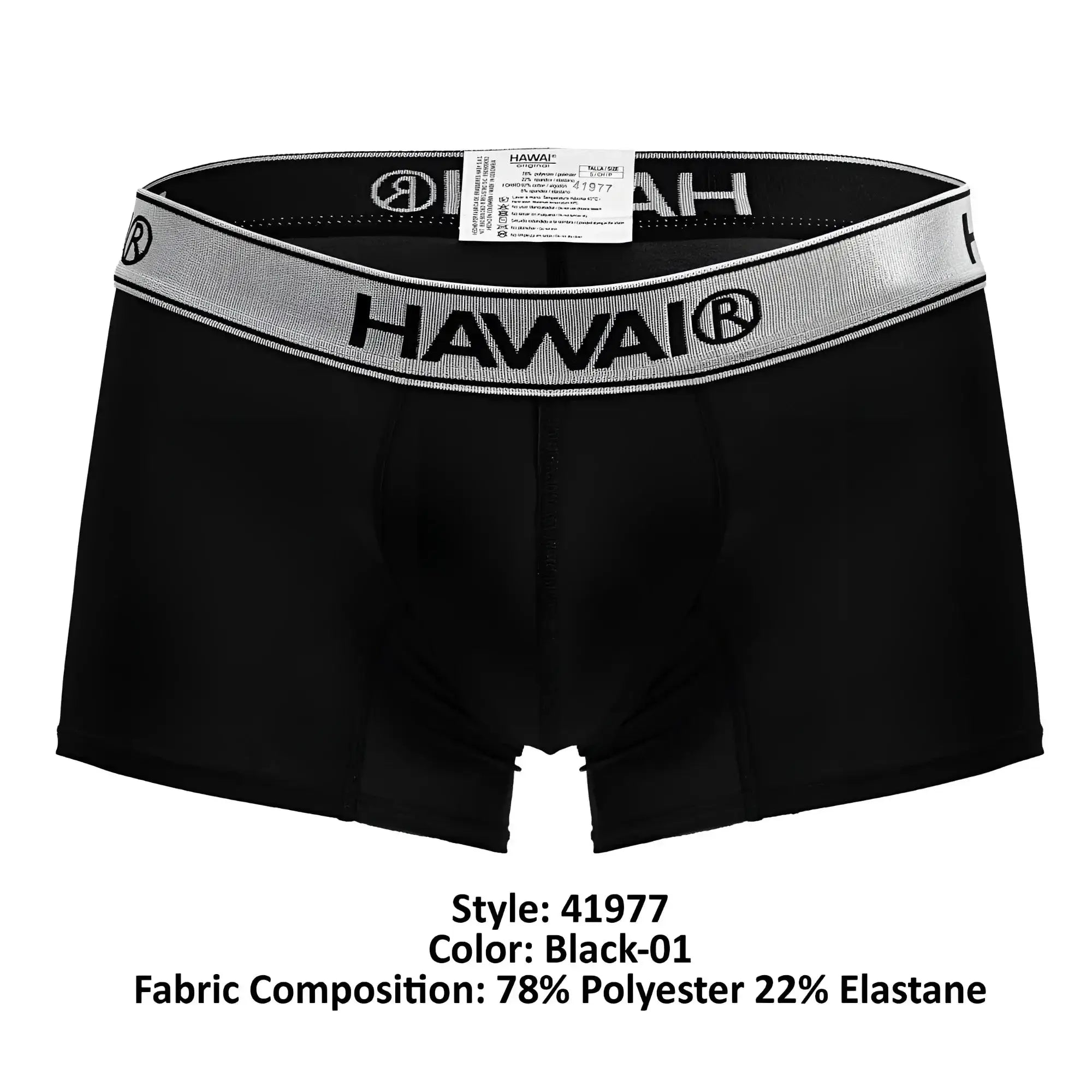 Black hawaii brand microfiber boxer briefs in black with a silver-striped elastic waistband for comfortable wear