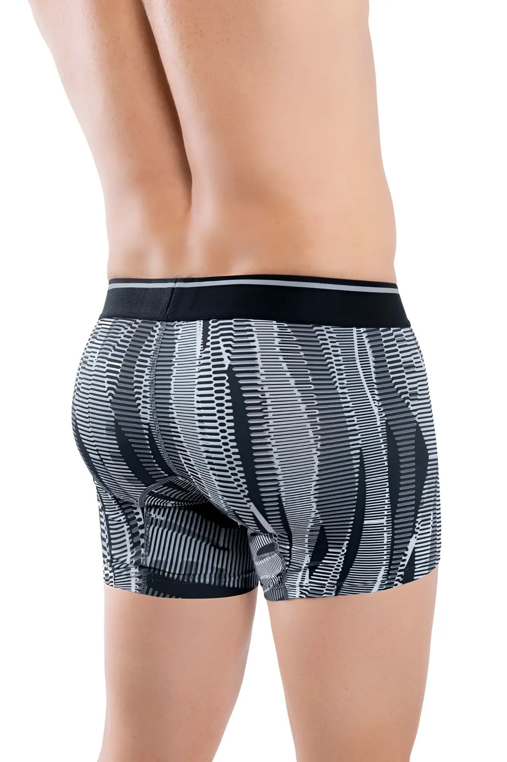 Black and gray patterned hawaI 42121 printed athletic trunks boxer briefs with a sleek modern design