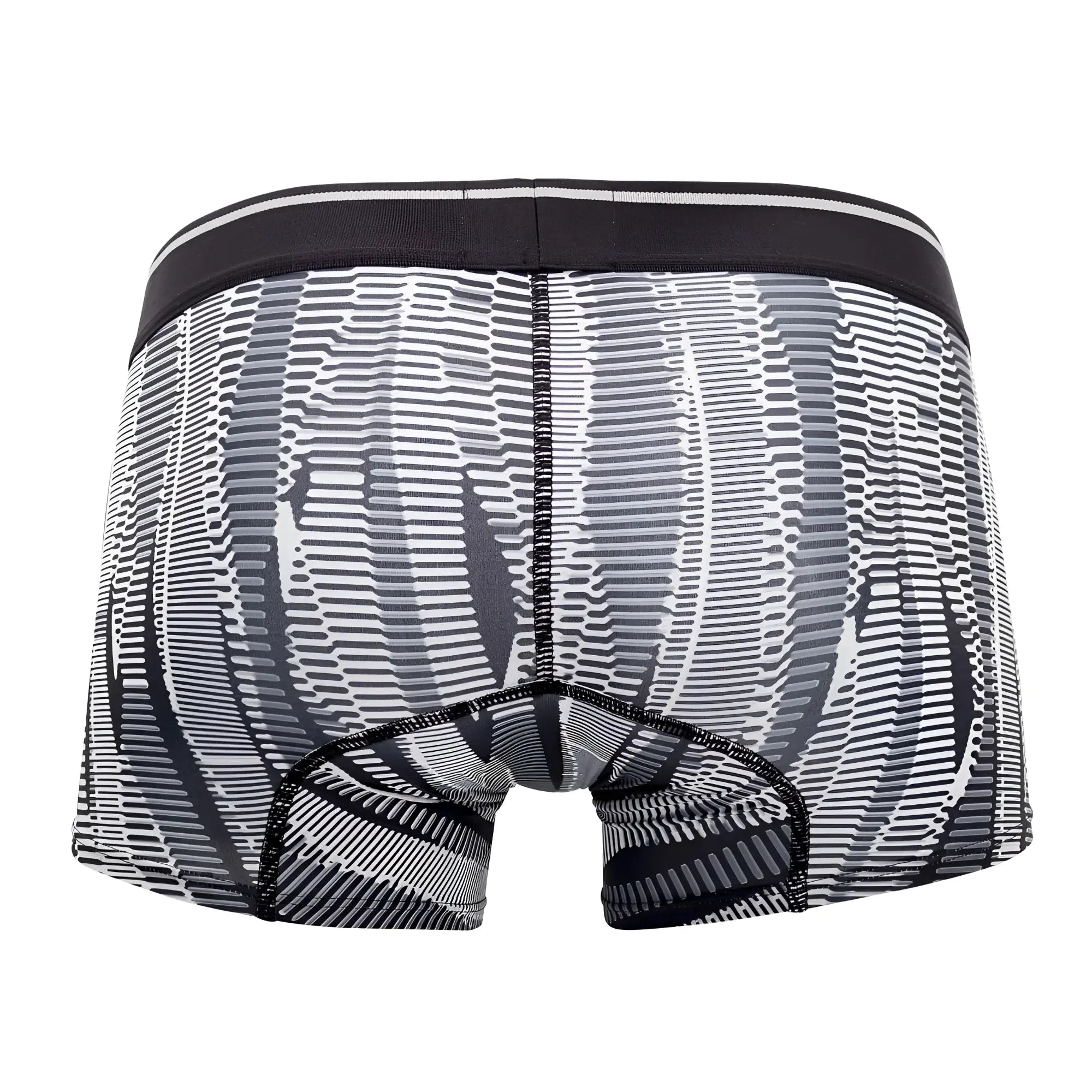 Black and white patterned Hawai 42121 printed athletic trunks with concentric lines and modern design in black color