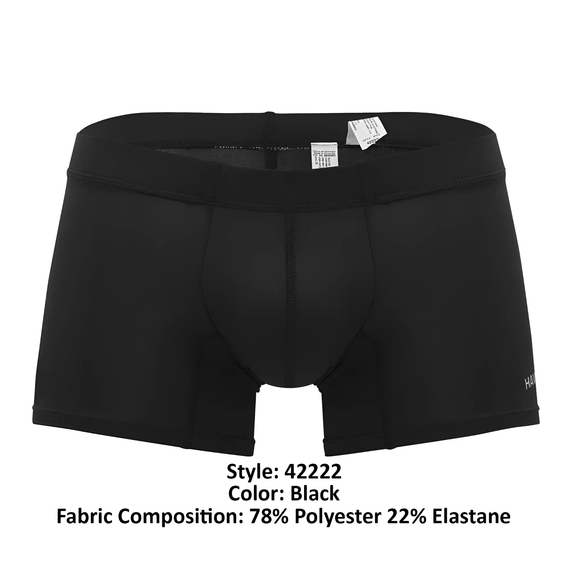Hawai 42222 microfiber trunks black men’s boxer briefs made of 78% polyester and 22% elastane with elastic waistband