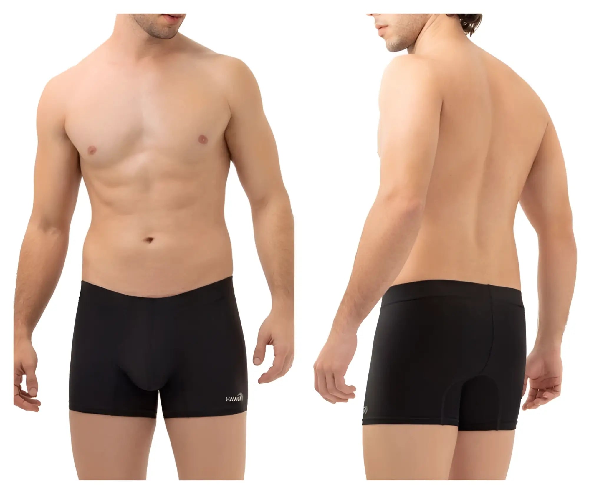 Black men’s cycling microfiber briefs with subtle brand logo on left leg in black hawai 42222 trunks design