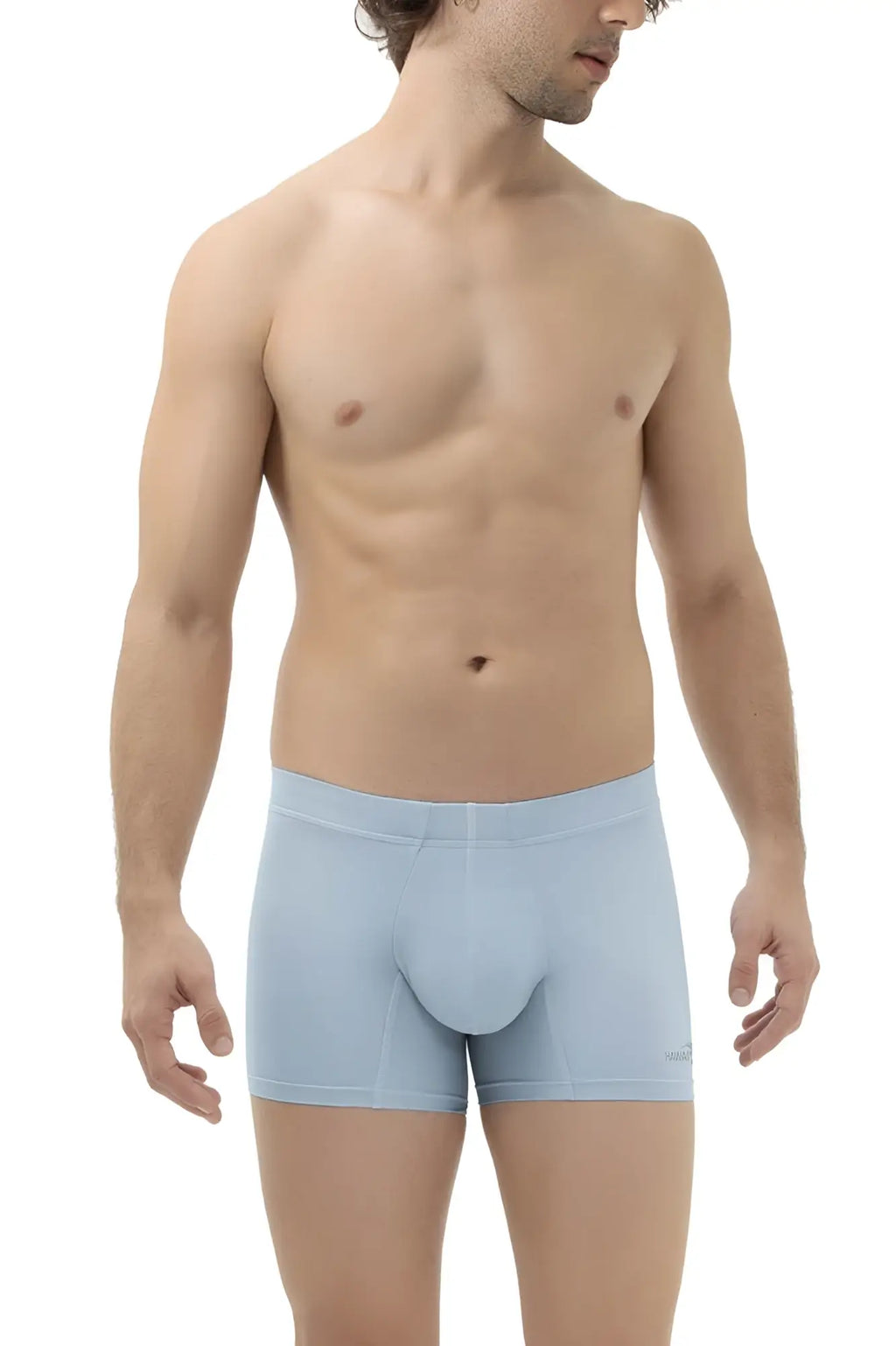 Light blue form-fitting boxer briefs with smooth stretchy microfiber fabric and contoured pouch design HAWAI 42222
