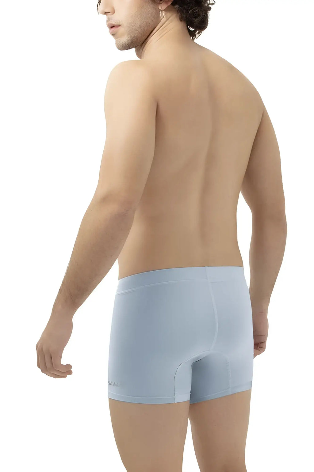 Back side of light blue HAWAI 42222 microfiber men’s boxer briefs with smooth texture and subtle seam detail