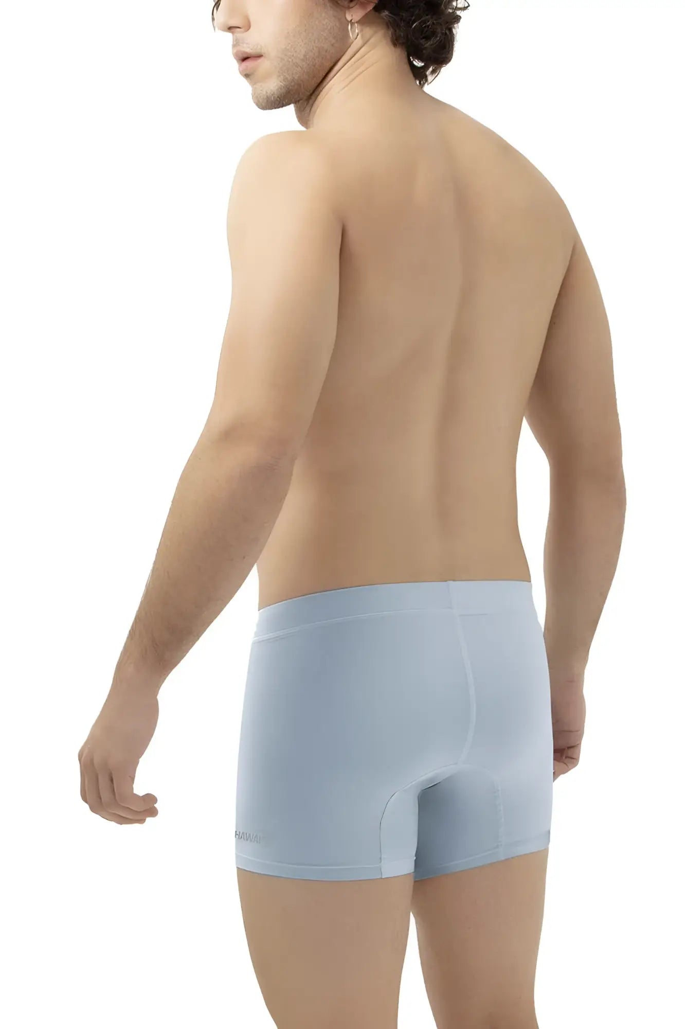 Back side of light blue HAWAI 42222 microfiber men’s boxer briefs with smooth texture and subtle seam detail