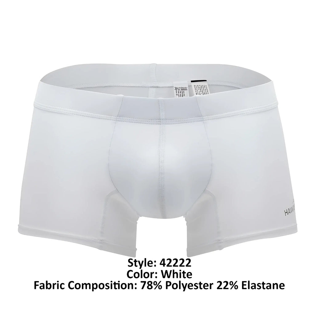 White men’s boxer briefs hawai 42222 microfiber trunks in white made of 78 polyester 22 elastane with contoured design