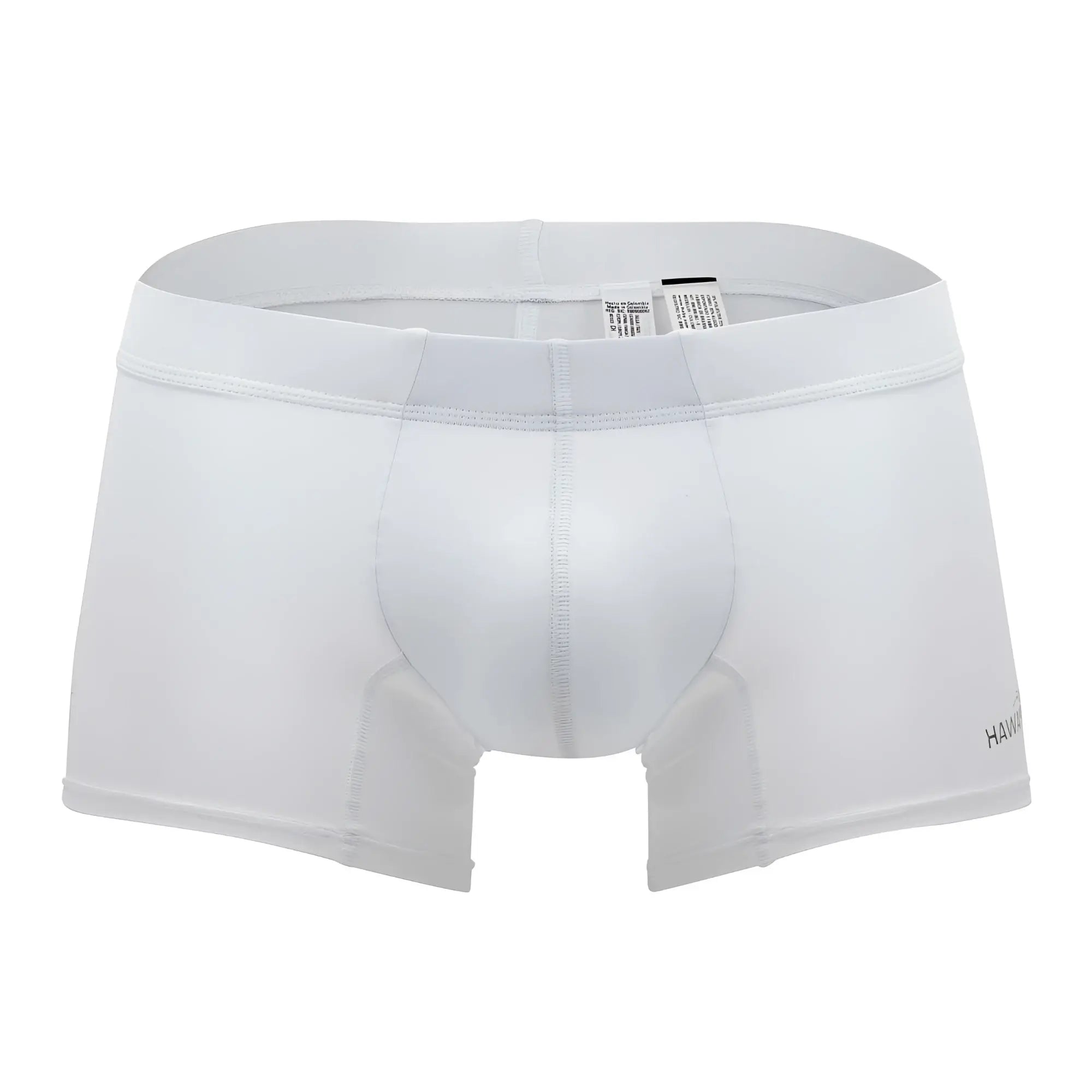 White men’s HAWAI 42222 microfiber boxer briefs in white with smooth fit and subtle stitching details
