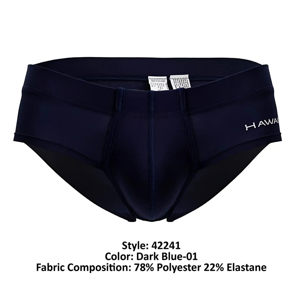 Dark blue hawaair 42241 microfiber briefs for men with subtle hawaii logo made from 78 polyester 22 elastane