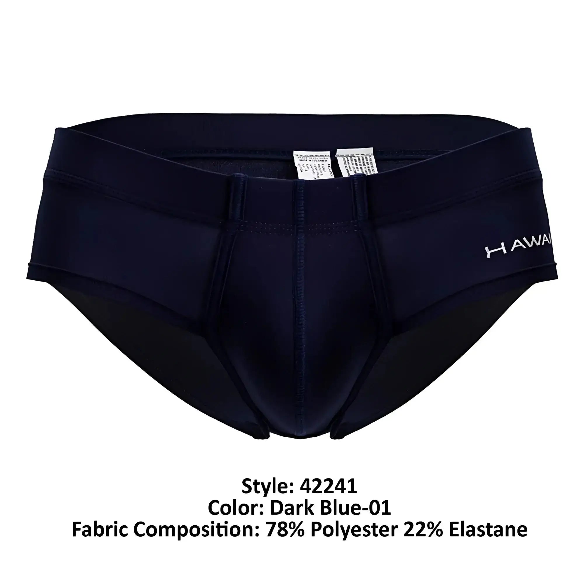 Dark blue hawaair 42241 microfiber briefs for men with subtle hawaii logo made from 78 polyester 22 elastane