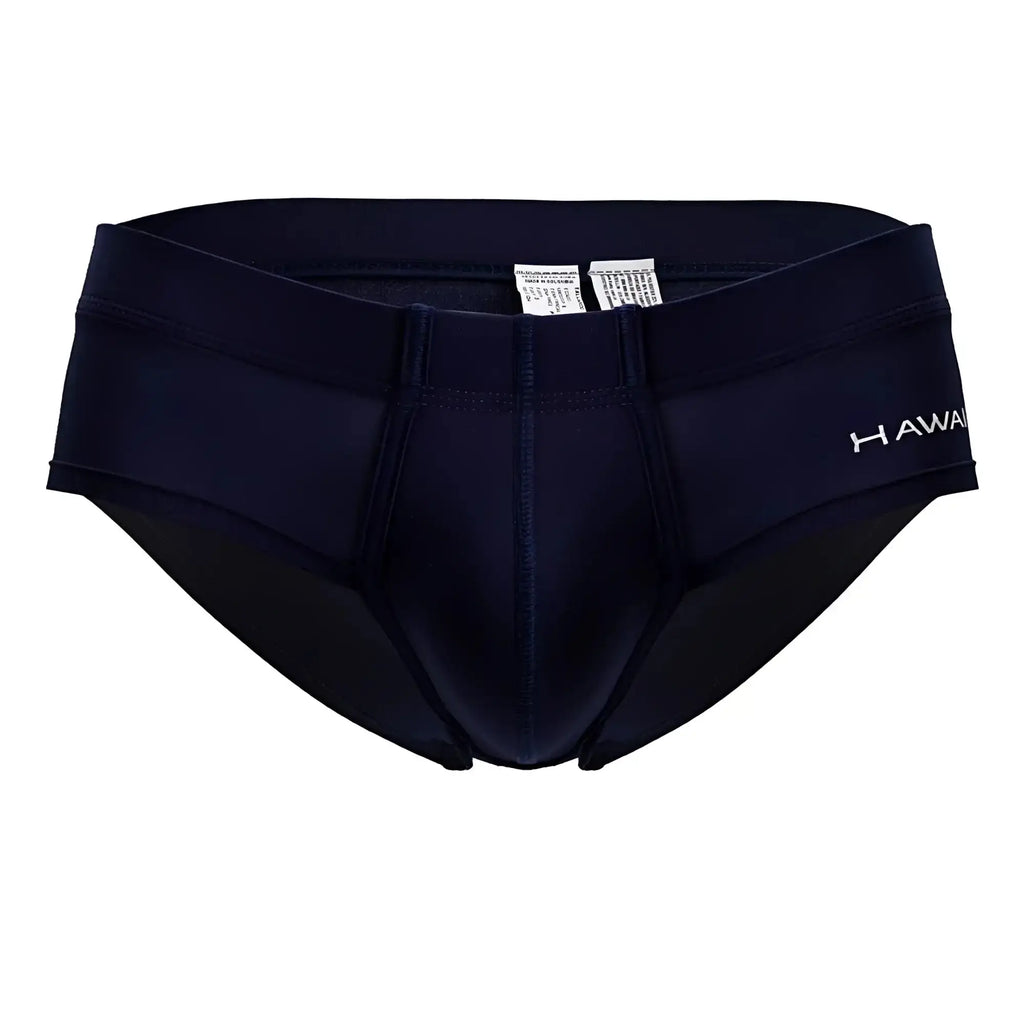 Navy blue hawair 42241 microfiber briefs with a subtle white hawaii logo on the side for swimwear use