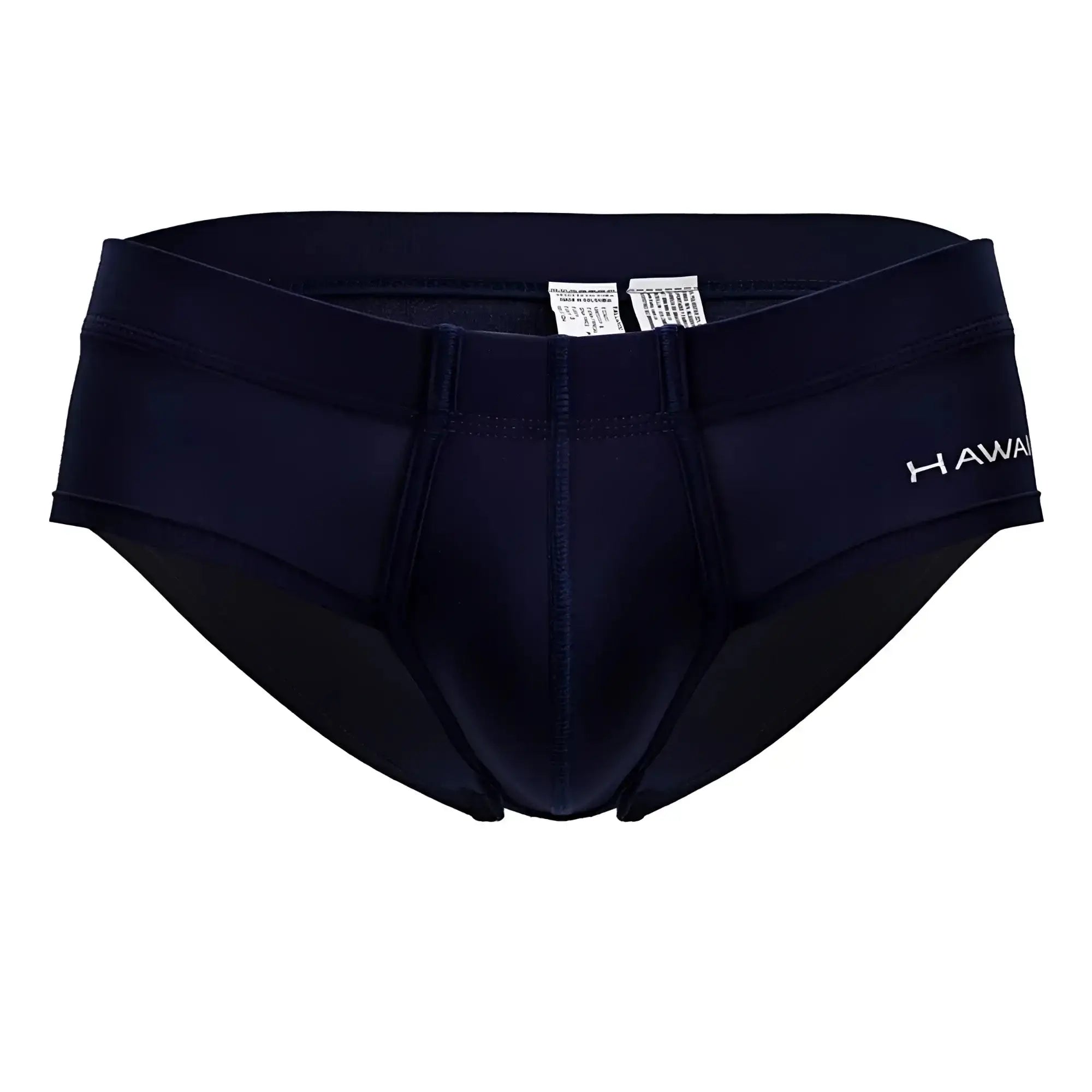 Navy blue hawair 42241 microfiber briefs with a subtle white hawaii logo on the side for swimwear use
