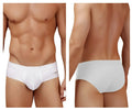 White microfiber men’s briefs featuring a subtle Hawaii logo on the waistband in color white 01