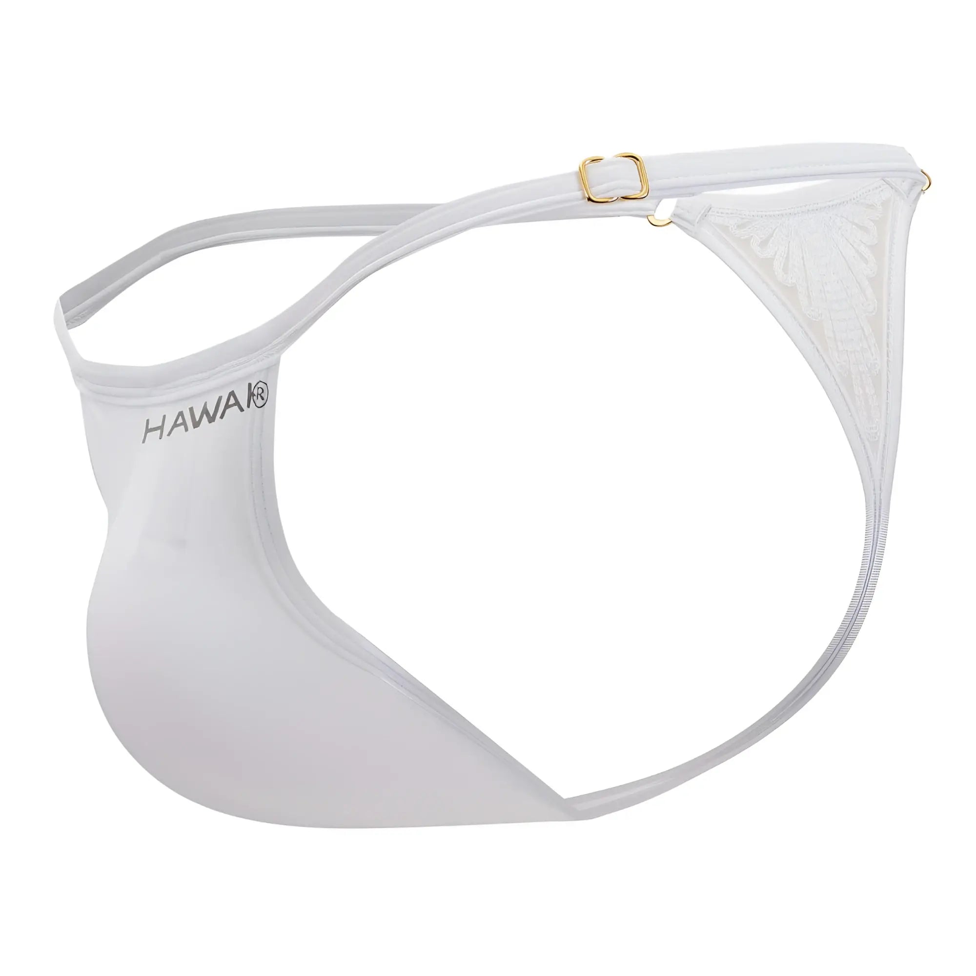 White hawa microfiber thong with sheer lace sides and gold-toned buckle in color white model hawai 42317