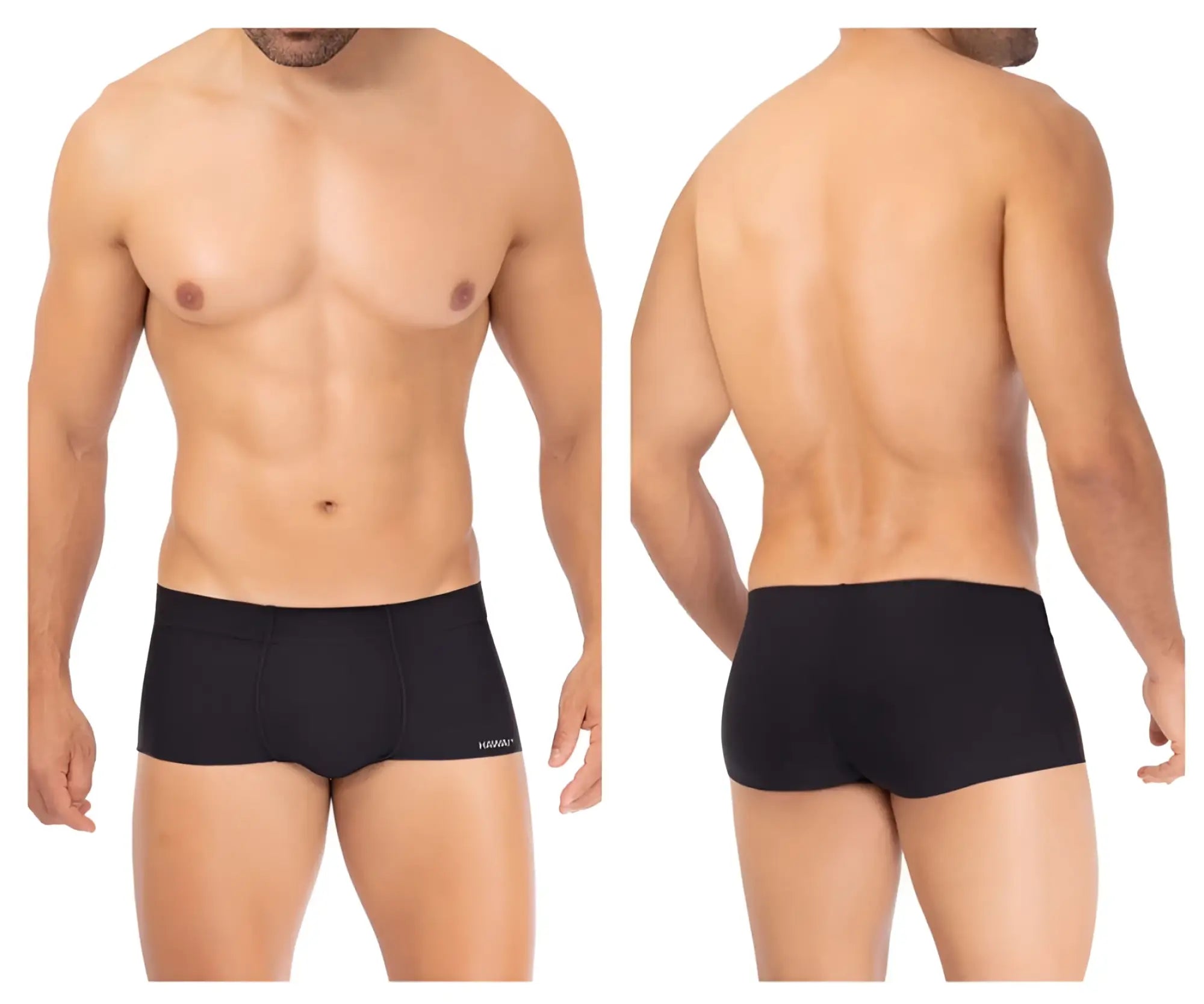 Black HAWAI 42344 microfiber trunks with smooth form-fitting fabric and subtle waistband branding