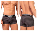 Gray black patterned hawaii 42371 printed trunks for men with black waistband and white hawaii branding