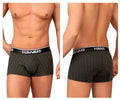 Dark green patterned hawai 42371 printed trunks with black elastic waistband featuring white hawai branding