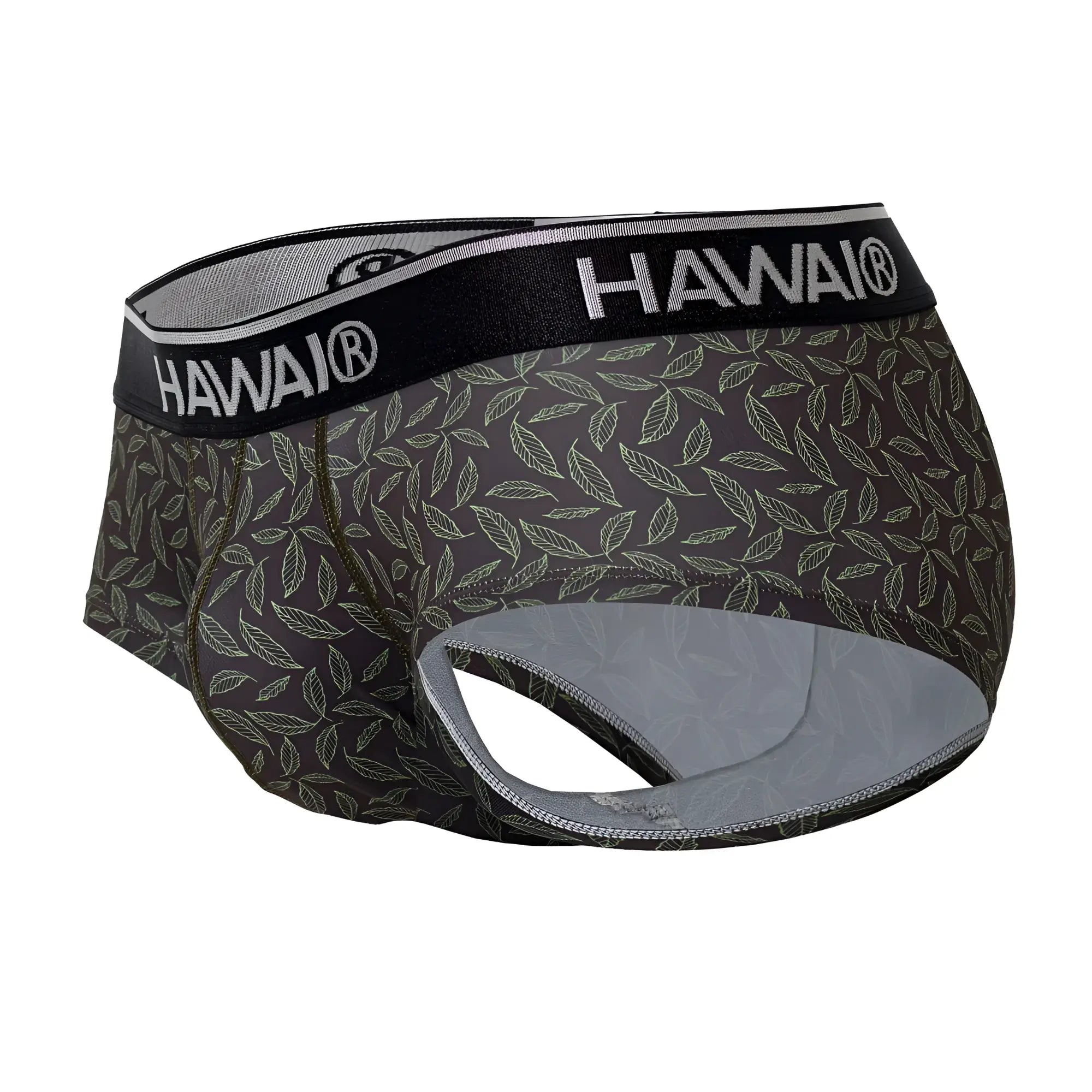 Black hawai 42380 printed briefs in green with subtle light gray leaf pattern and padded breathable lining