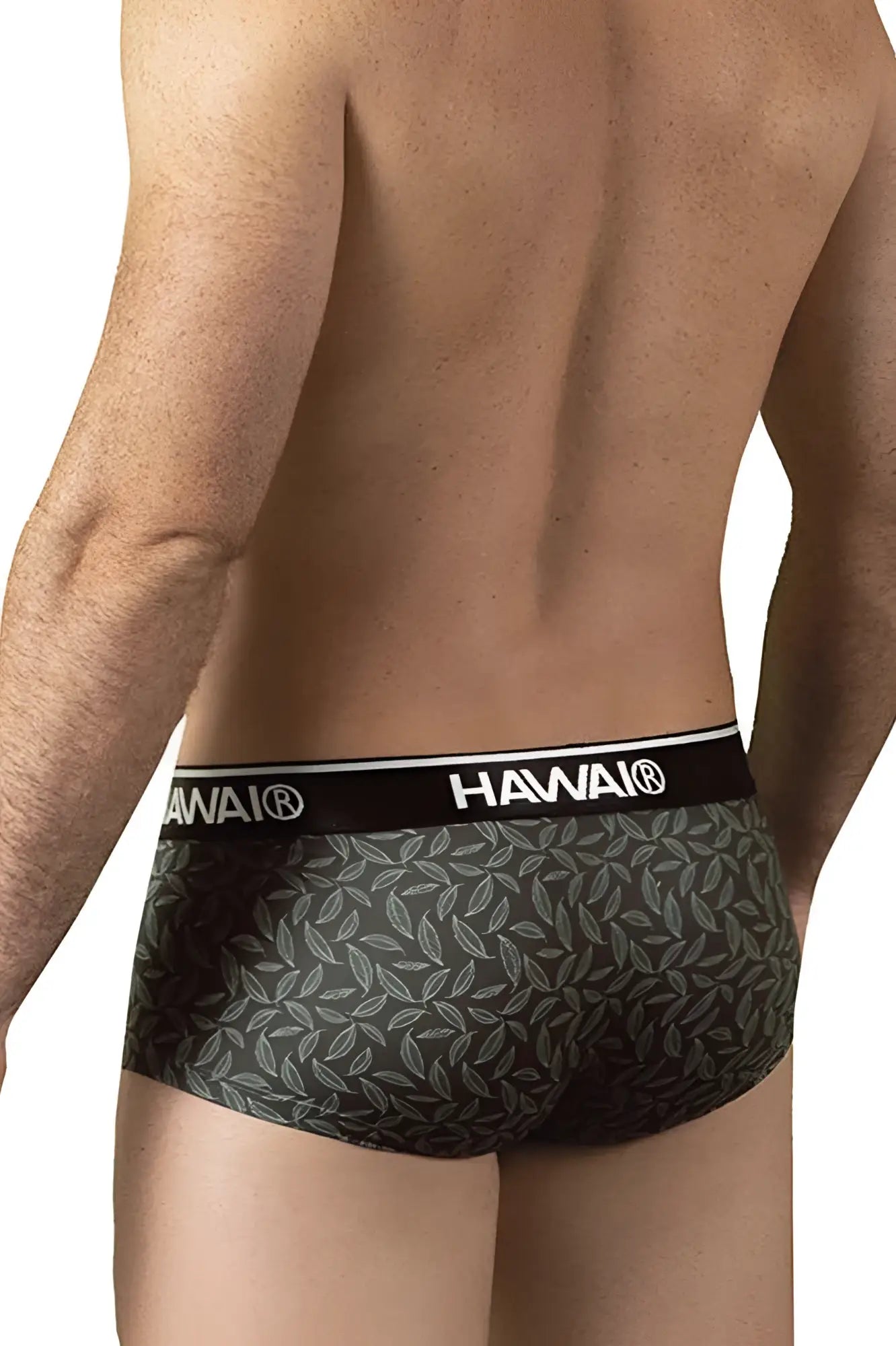 Dark gray hawai 42380 printed briefs with subtle leaf pattern and black waistband in green color