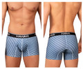 Blue patterned hawaii brand boxer briefs with black waistband designed for comfortable everyday wear