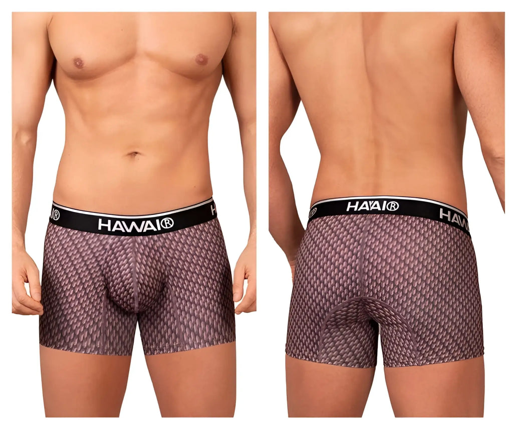 Hawai 42420 printed trunks in muted purple textured fabric with black elastic waistband men’s boxer briefs color cocoa