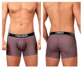 Hawai 42420 printed trunks in muted purple textured fabric with black elastic waistband men’s boxer briefs color cocoa