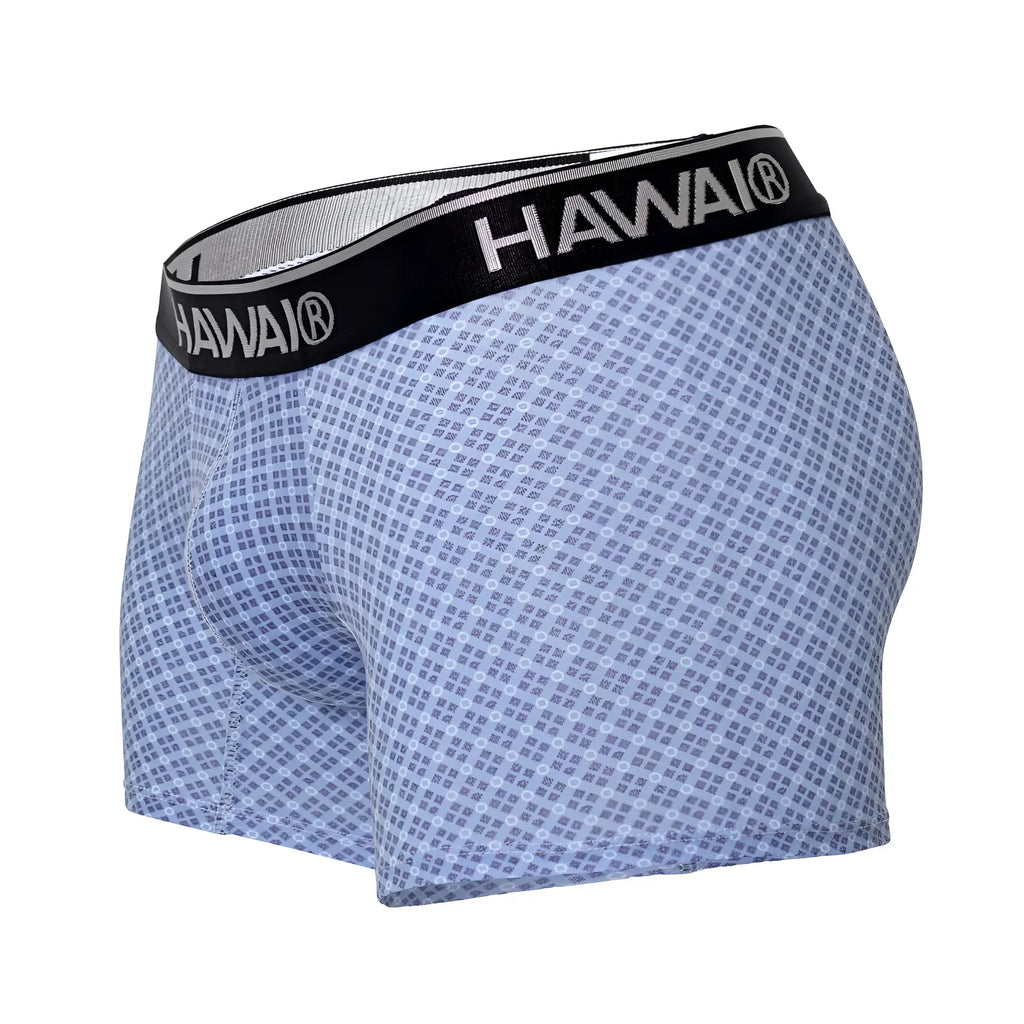 Light blue hawai 42421 printed trunks with subtle geometric pattern and black waistband with hawai branding