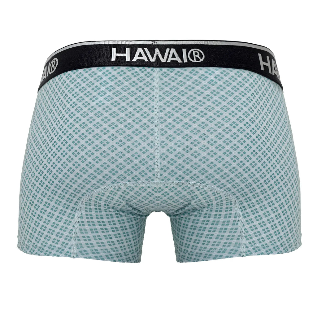 Light blue hawai 42421 printed trunks boxer briefs with subtle geometric pattern and black waistband in green color
