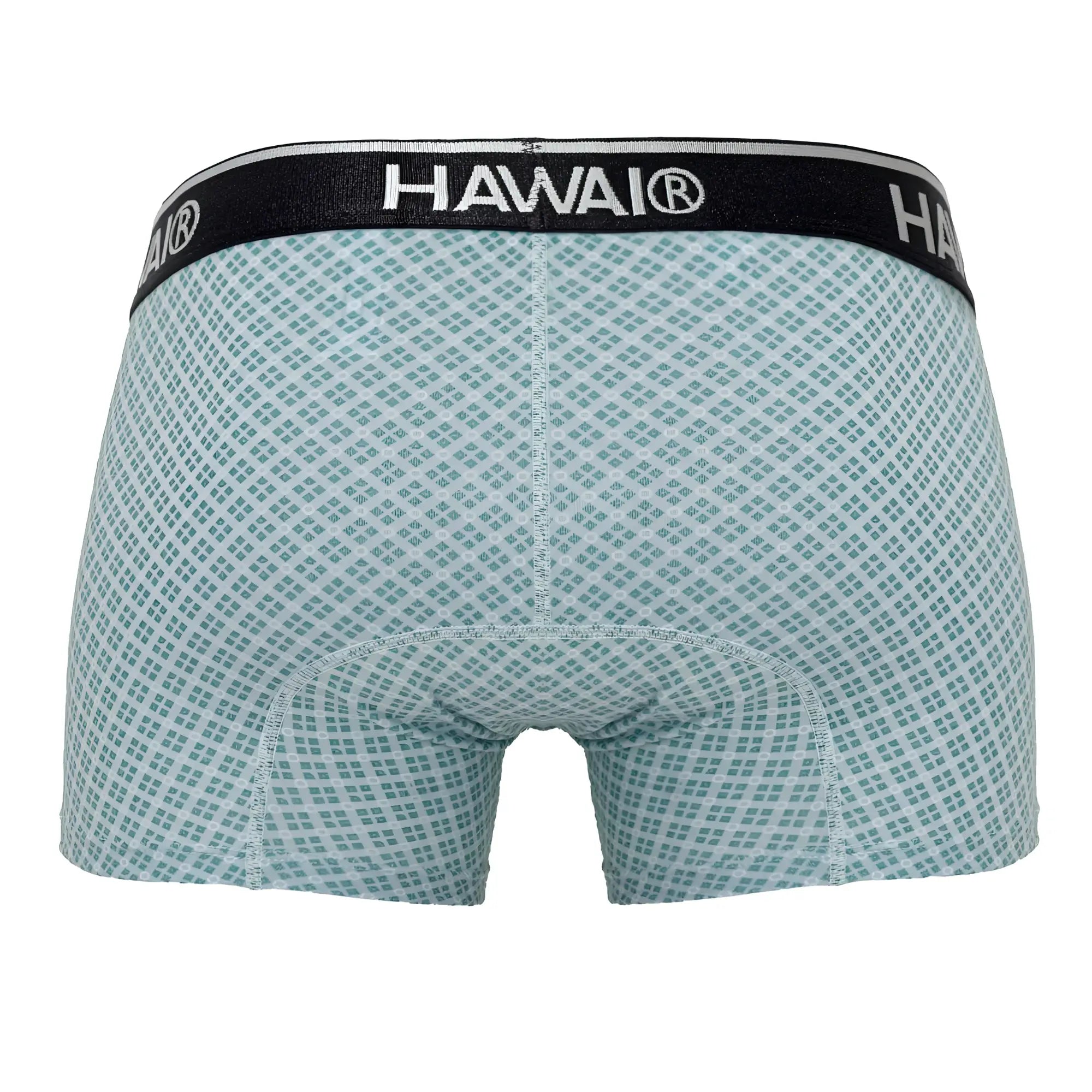 Light blue hawai 42421 printed trunks boxer briefs with subtle geometric pattern and black waistband in green color