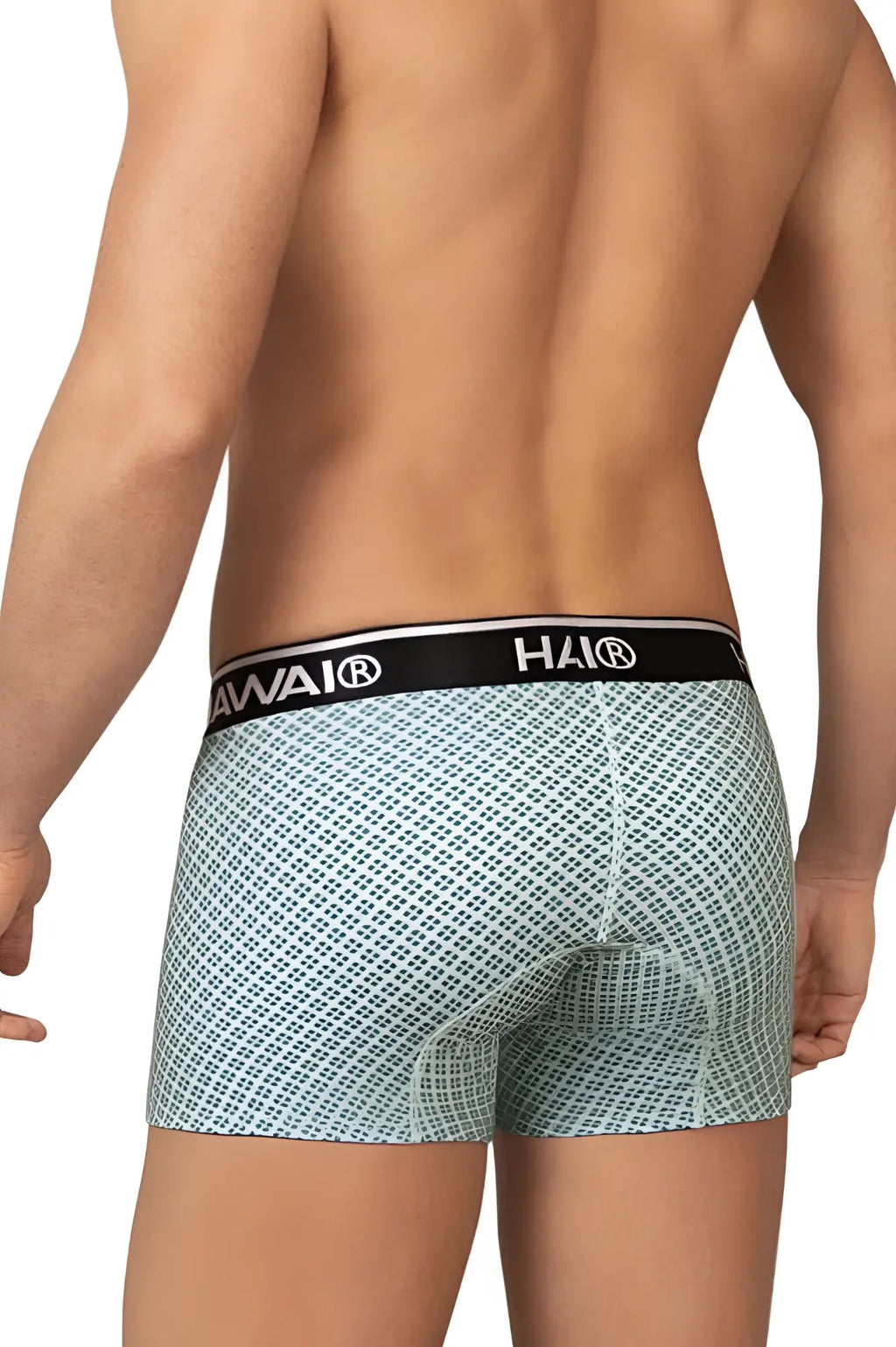 Light blue patterned havai men’s boxer briefs with black waistband from the hawai 42421 printed trunks green collection