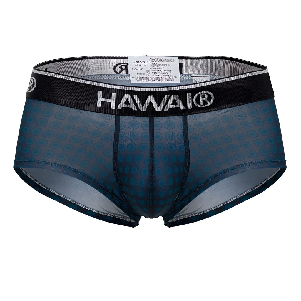 Hawaii 42430 printed men’s briefs in dark teal with subtle pattern and black elastic waistband in blue color