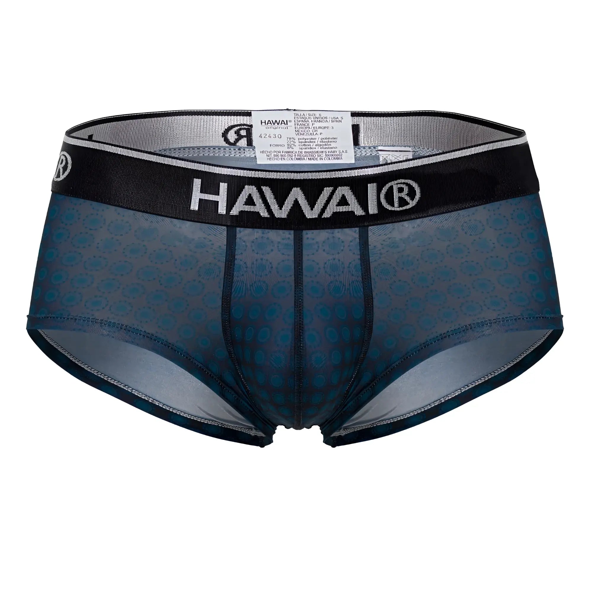 Hawaii 42430 printed men’s briefs in dark teal with subtle pattern and black elastic waistband in blue color