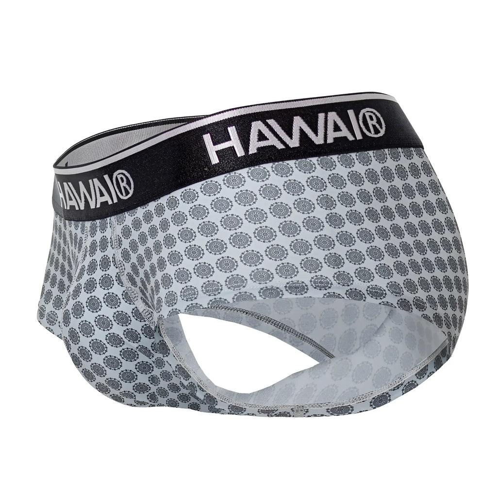 Gray patterned hawai 42430 men’s briefs with a black waistband and white Hawai brand lettering in cotton blend fabric