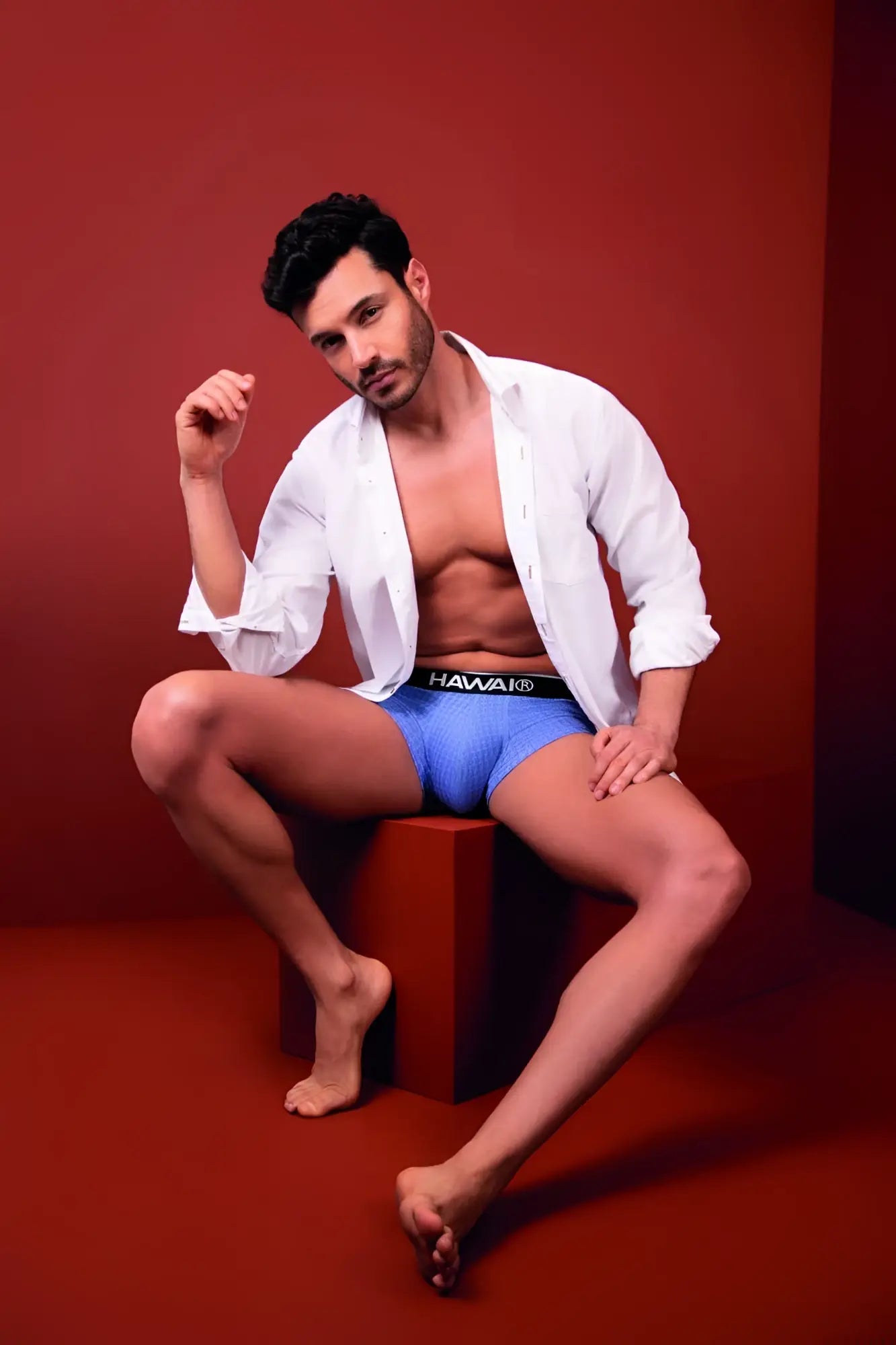 Blue Havaianas men’s briefs with black waistband featuring brand logo in HAWAI 42431 printed design
