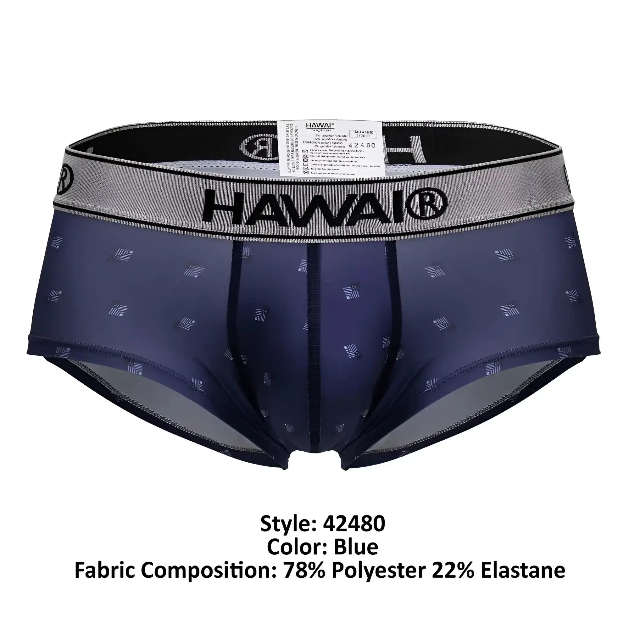 Blue hawai men’s microfiber briefs in blue with a subtle geometric pattern and gray elastic waistband