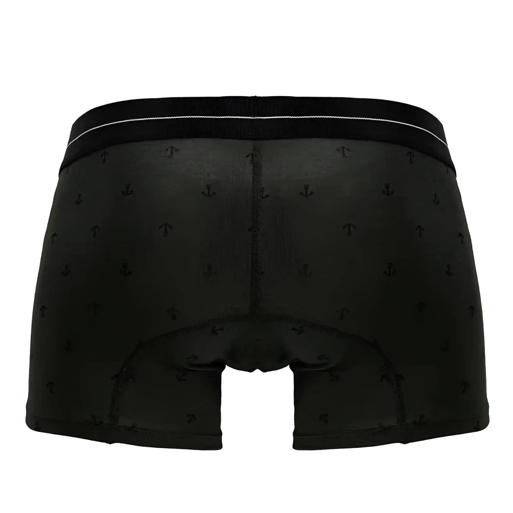 Black boxer briefs with subtle anchor pattern and white waistband trim made from cotton blend featured in hawair 42521 trunks