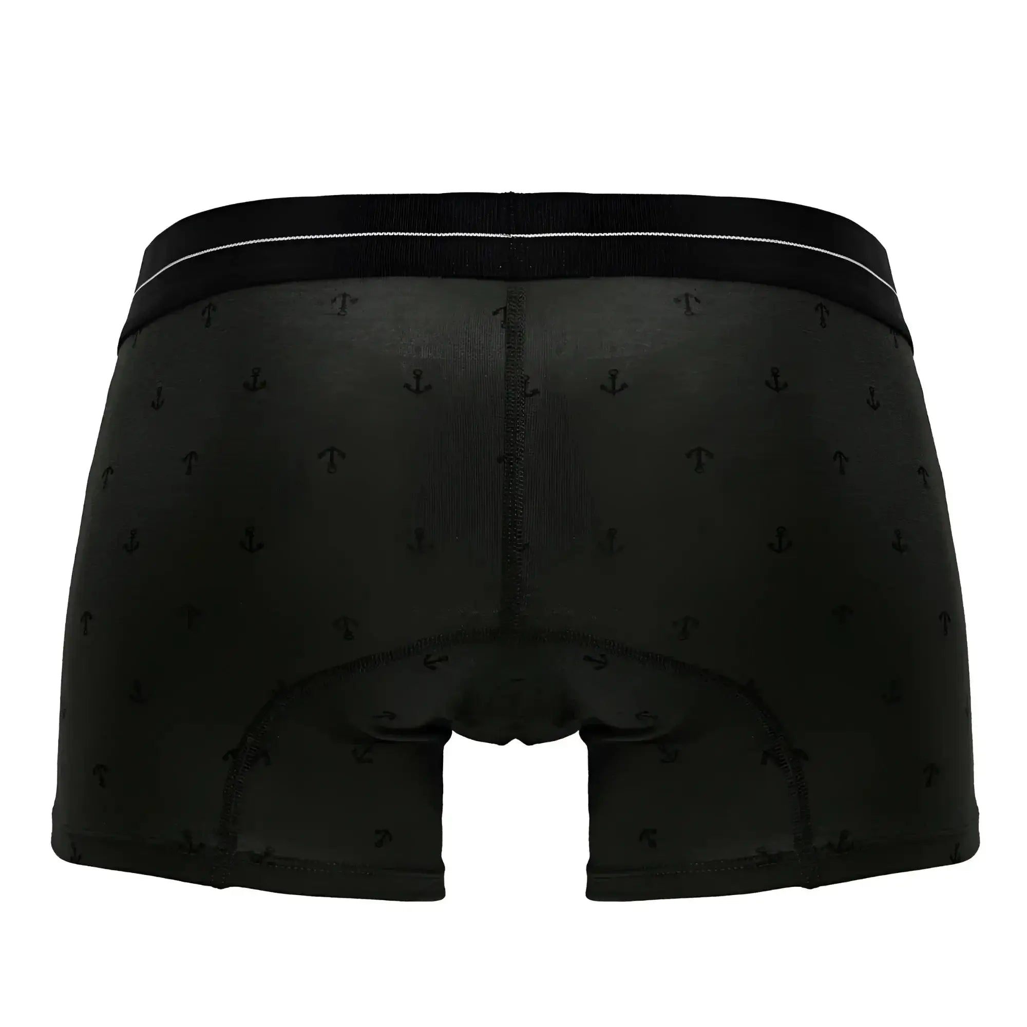 Black boxer briefs with subtle anchor pattern and white waistband trim made from cotton blend featured in hawair 42521 trunks