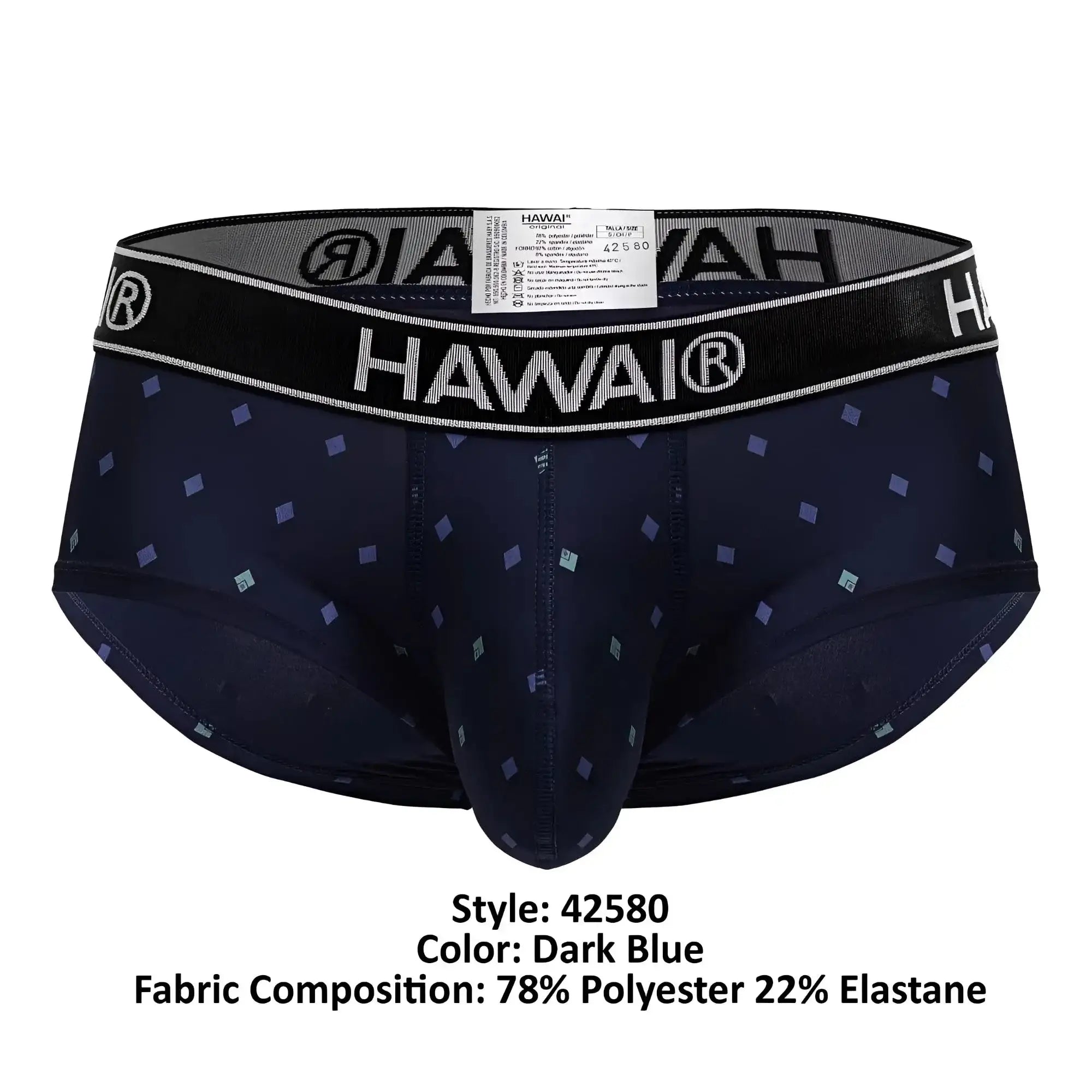 Dark blue hawai men’s microfiber briefs with subtle geometric pattern and black elastic waistband featuring brand logo