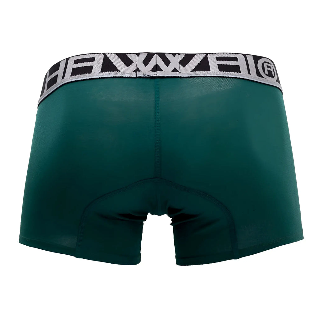 Dark green hapaï 4986 solid athletic trunks boxer briefs with black gray patterned waistband and brand logo
