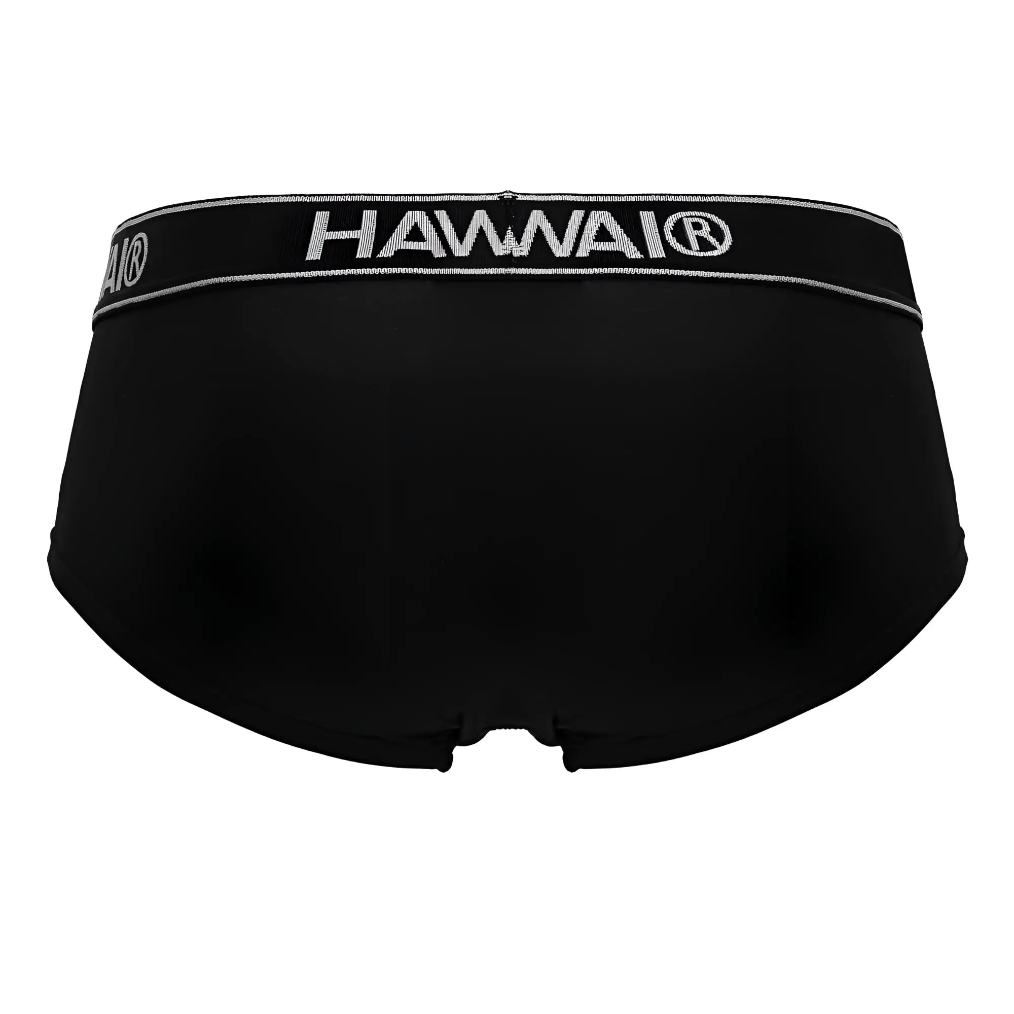 Black hawai men’s microfiber briefs in black with a silver embroidered waistband for comfortable support