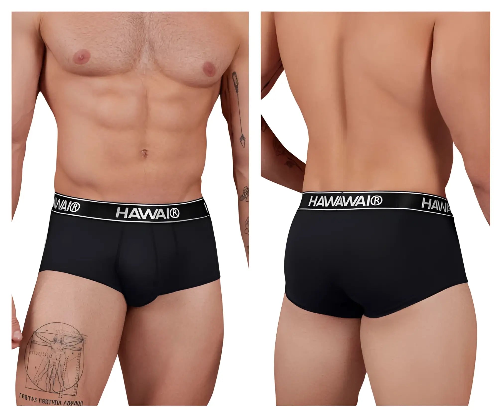 Black hawaii hawair 41961 microfiber briefs in black with a white elastic waistband featuring bold branding