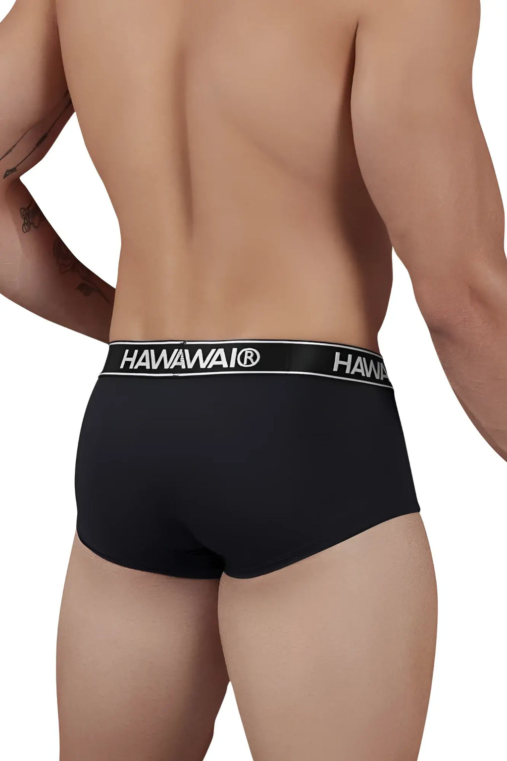 Black hawaii brand hawair 41961 black microfiber briefs with white elastic waistband and bold brand lettering