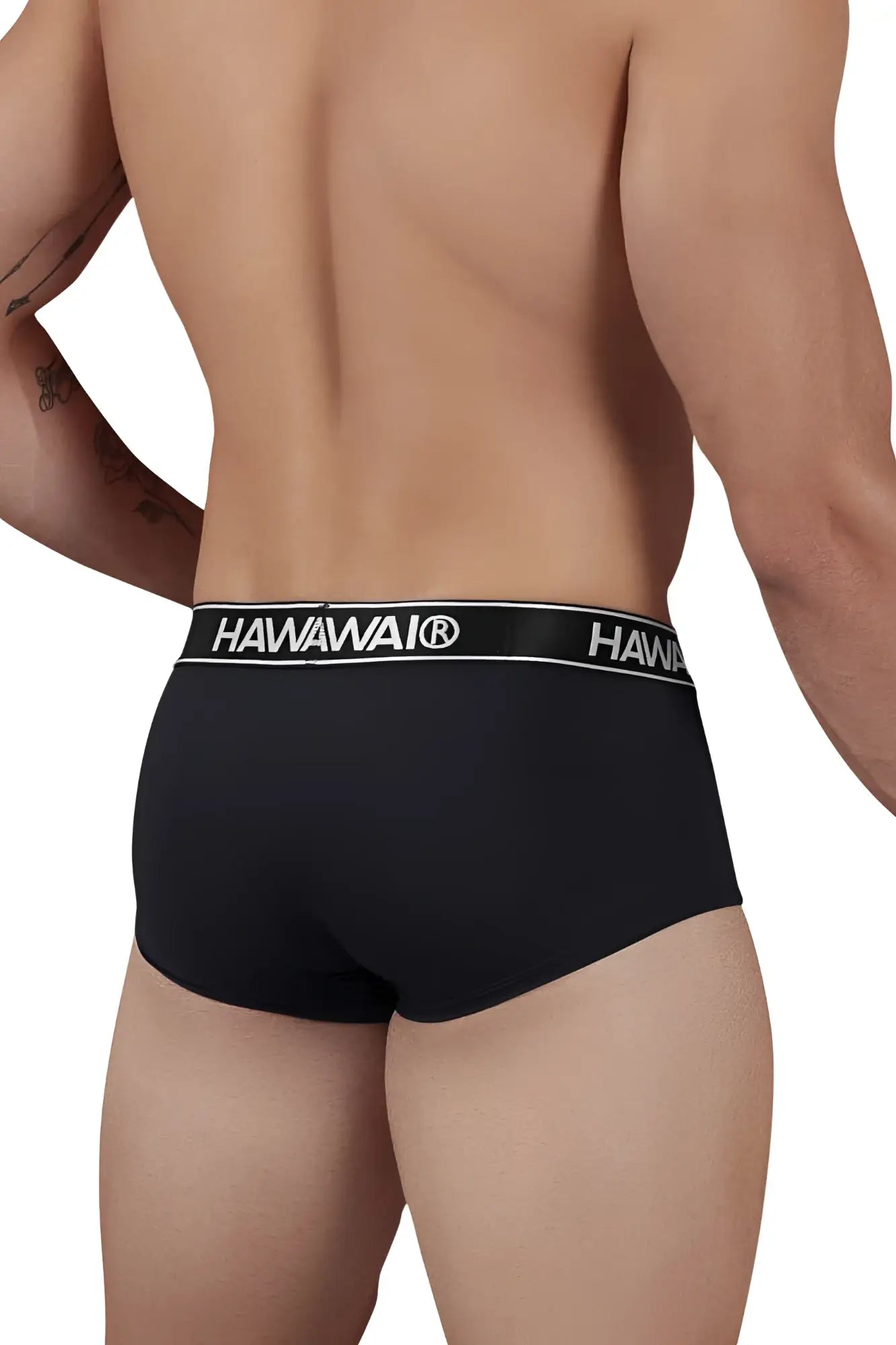 Black hawaii brand hawair 41961 black microfiber briefs with white elastic waistband and bold brand lettering
