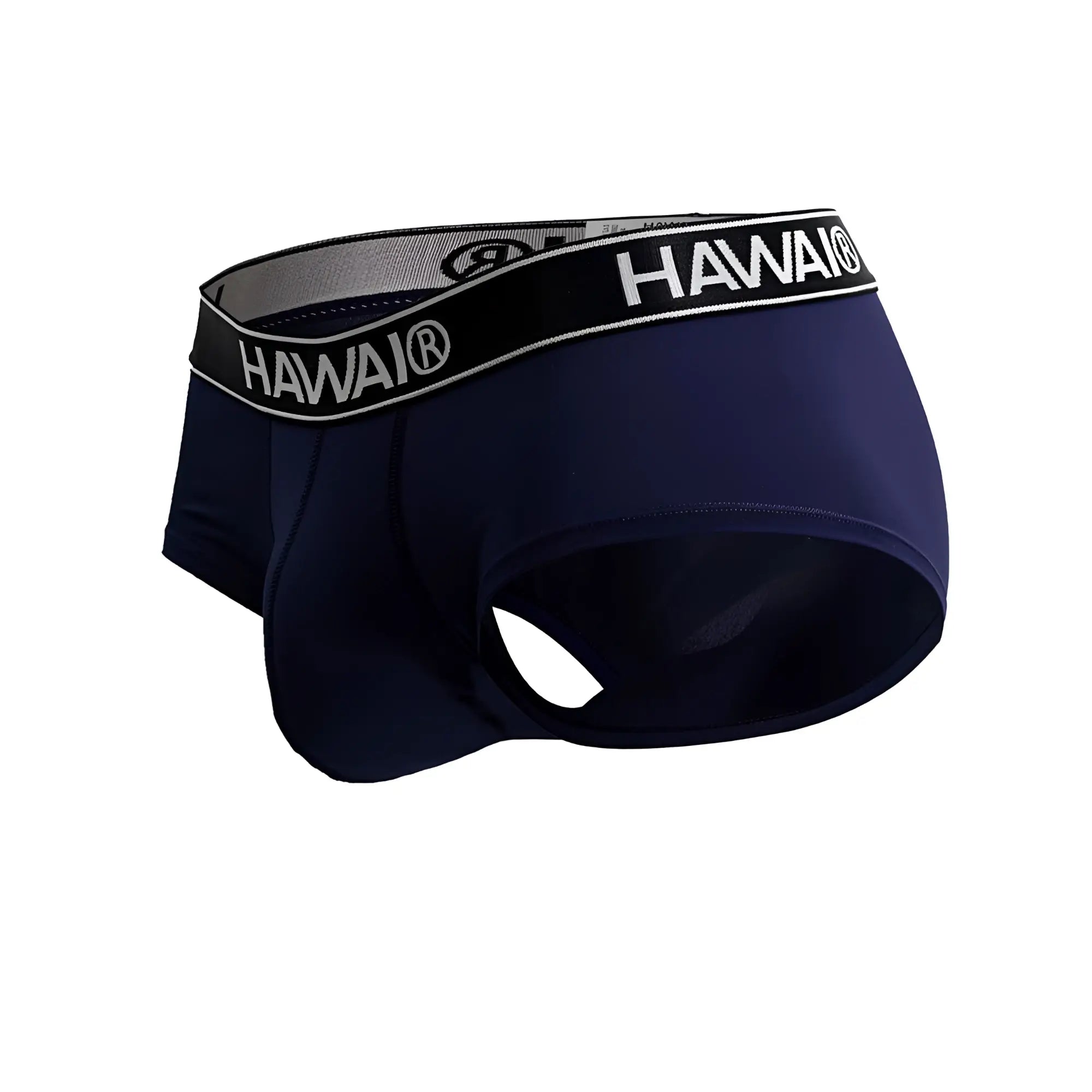 Navy blue hawai men’s microfiber briefs with black and white elastic waistband in dark blue color front view