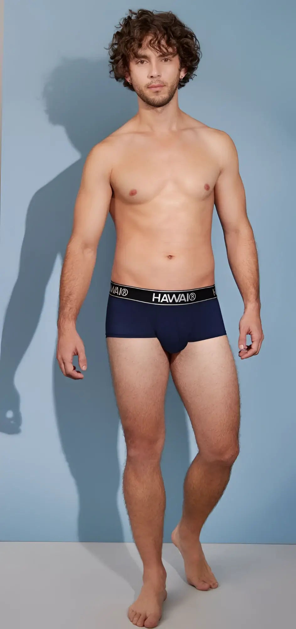 Navy blue hawaii microfiber briefs with black elastic waistband featuring white lettering model hawair 41961