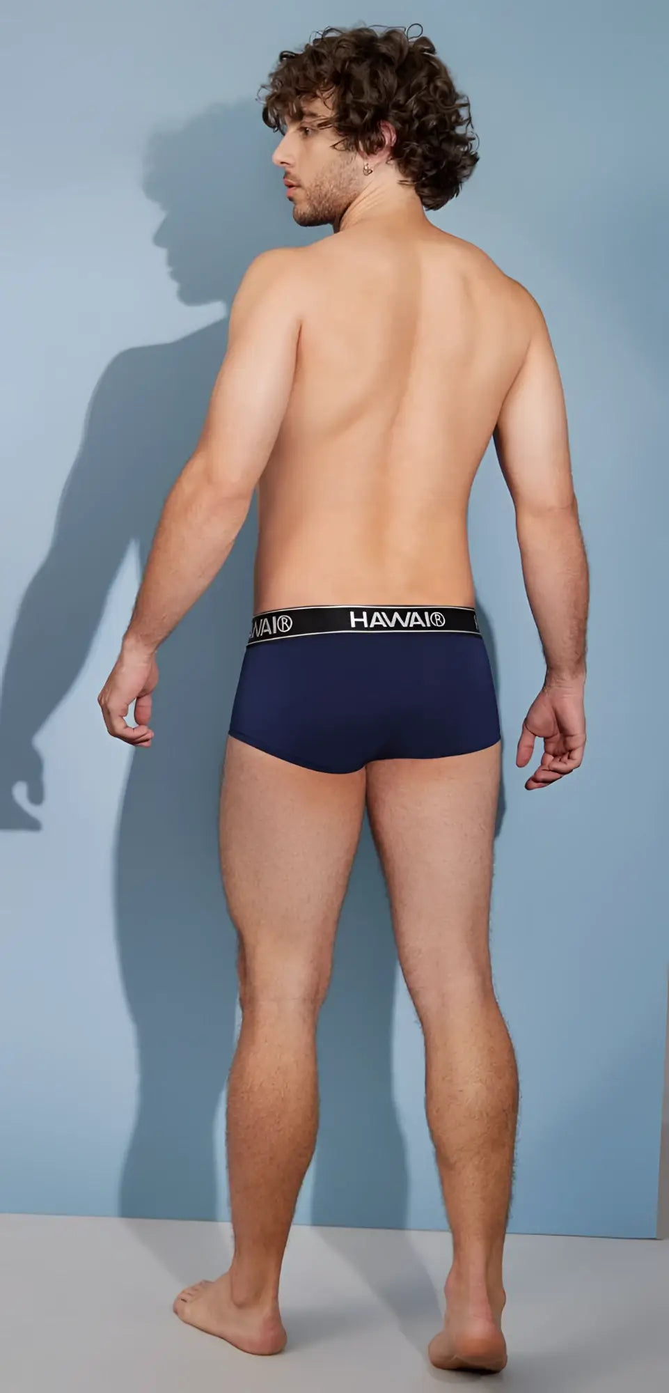 Navy blue hawaii microfiber briefs with black elastic waistband featuring white lettering model hawair 41961