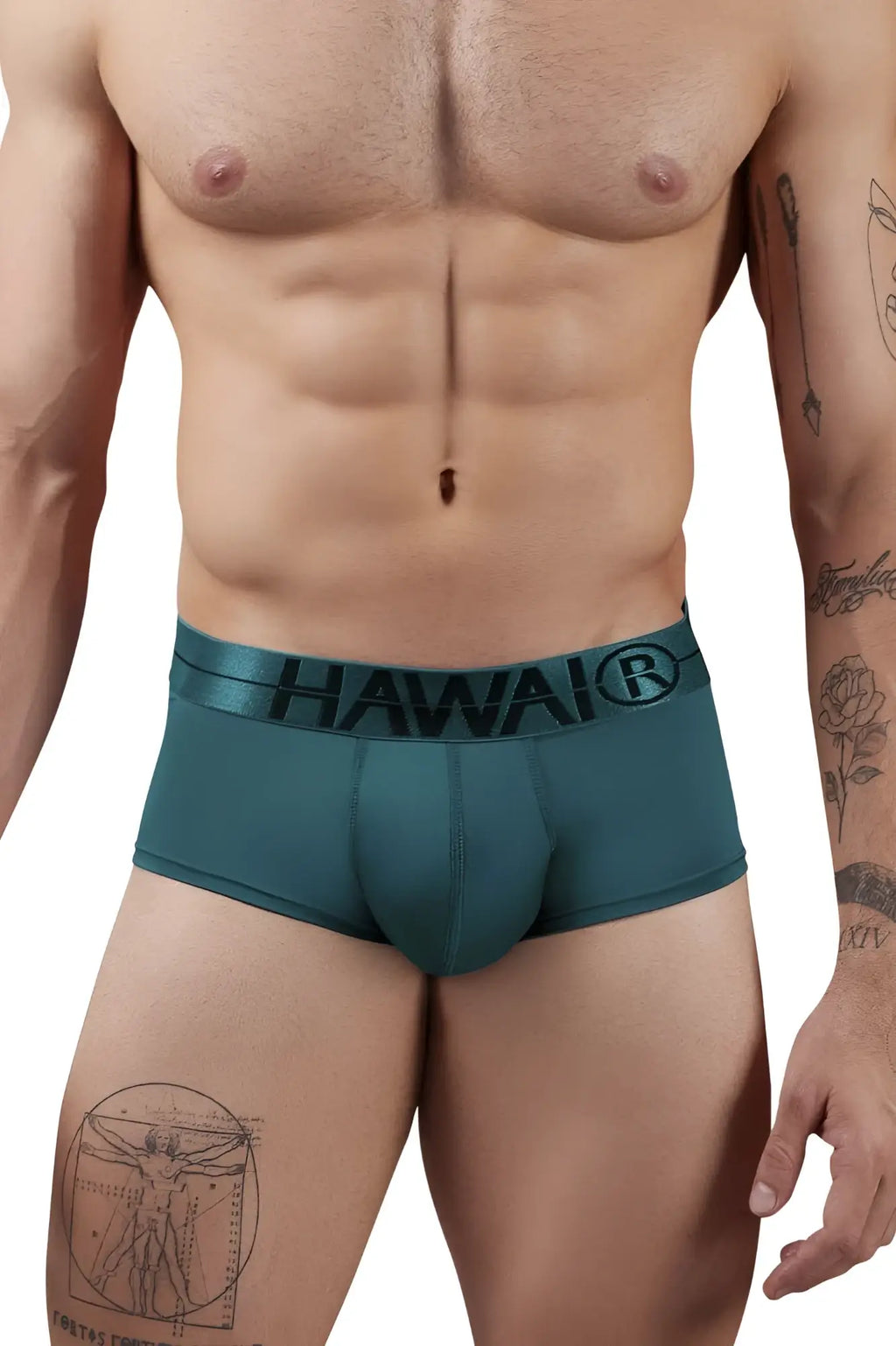 Teal green hawair 41961 microfiber men’s briefs with black hawai logo on waistband front view