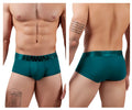 Teal green HAWAIR microfiber briefs with satin waistband and black hawai logo front view